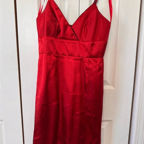 BCBGMaxAzria Red Black White Abstract Dress Size 4 Back Zipper Spaghetti Straps - Picture 12 of 15